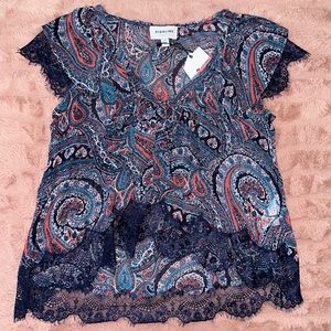 NWT Highline collective paisley and lace top